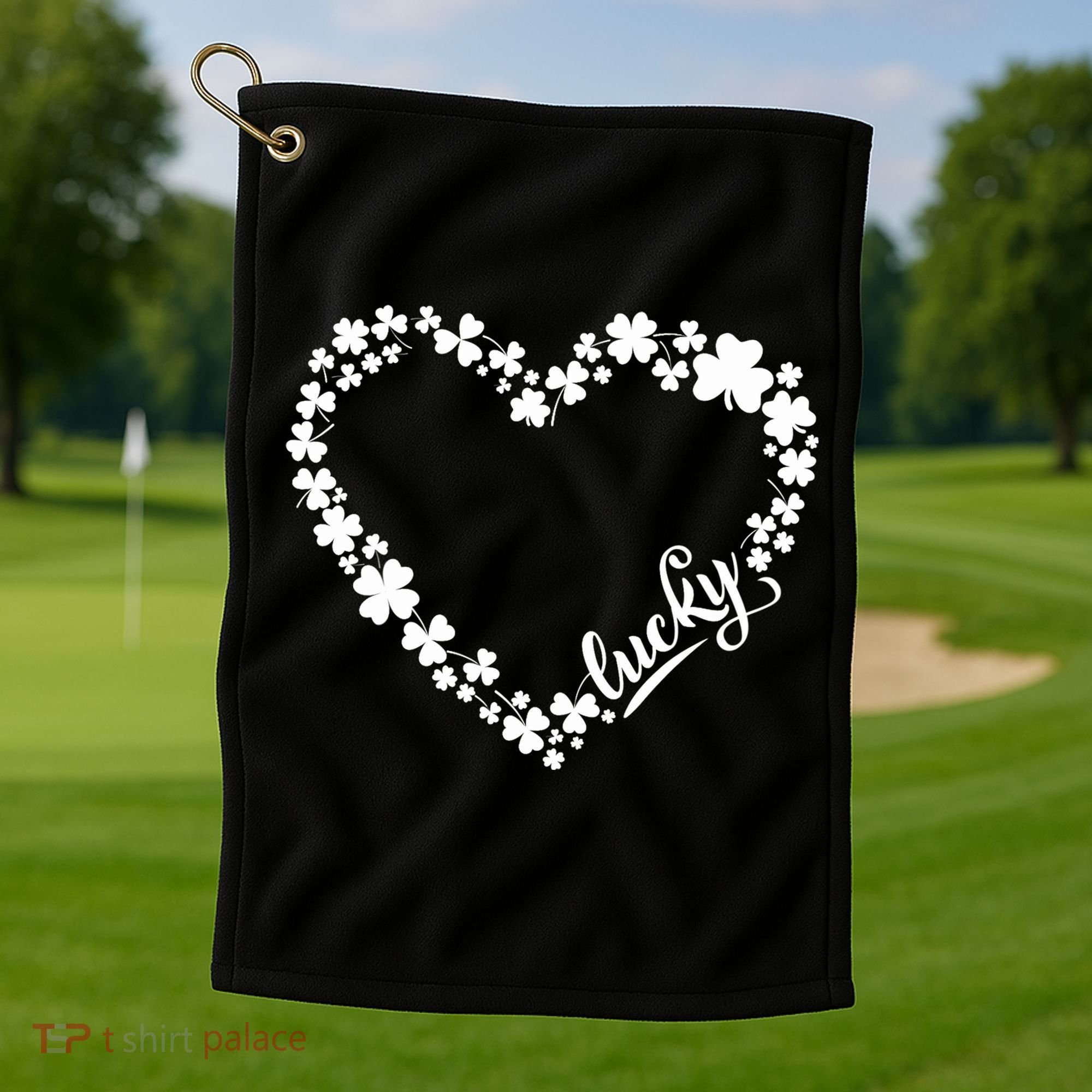 St. Patrick Lucky Clover Heart Shamrock Lucky Golf Towel