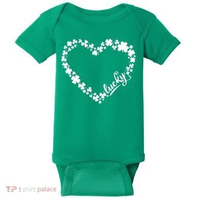 St. Patrick Lucky Clover Heart Shamrock Lucky Baby Bodysuit