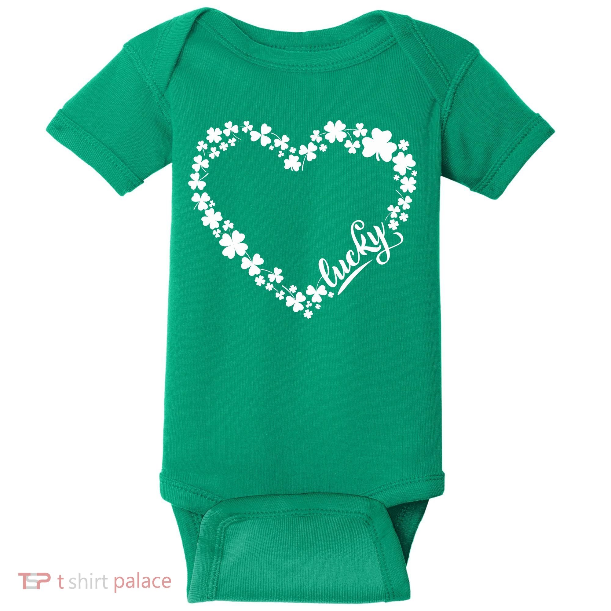 St. Patrick Lucky Clover Heart Shamrock Lucky Baby Bodysuit