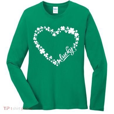St. Patrick Lucky Clover Heart Shamrock Lucky Women's Long Sleeve Shirt