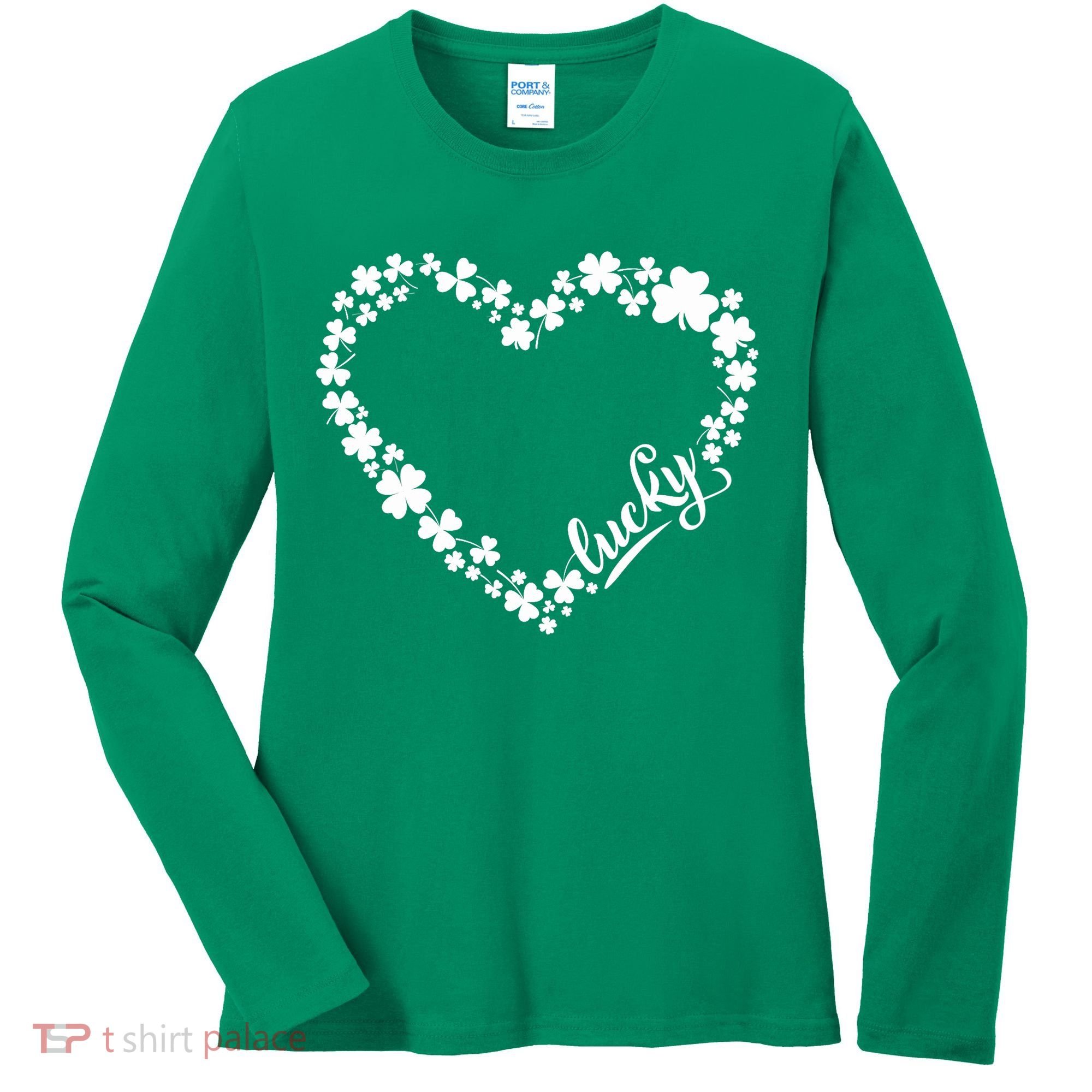 St. Patrick Lucky Clover Heart Shamrock Lucky Women's Long Sleeve Shirt