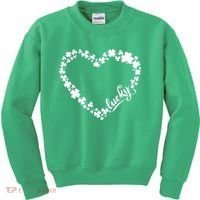 St. Patrick Lucky Clover Heart Shamrock Lucky Kids Sweatshirt thumb 0