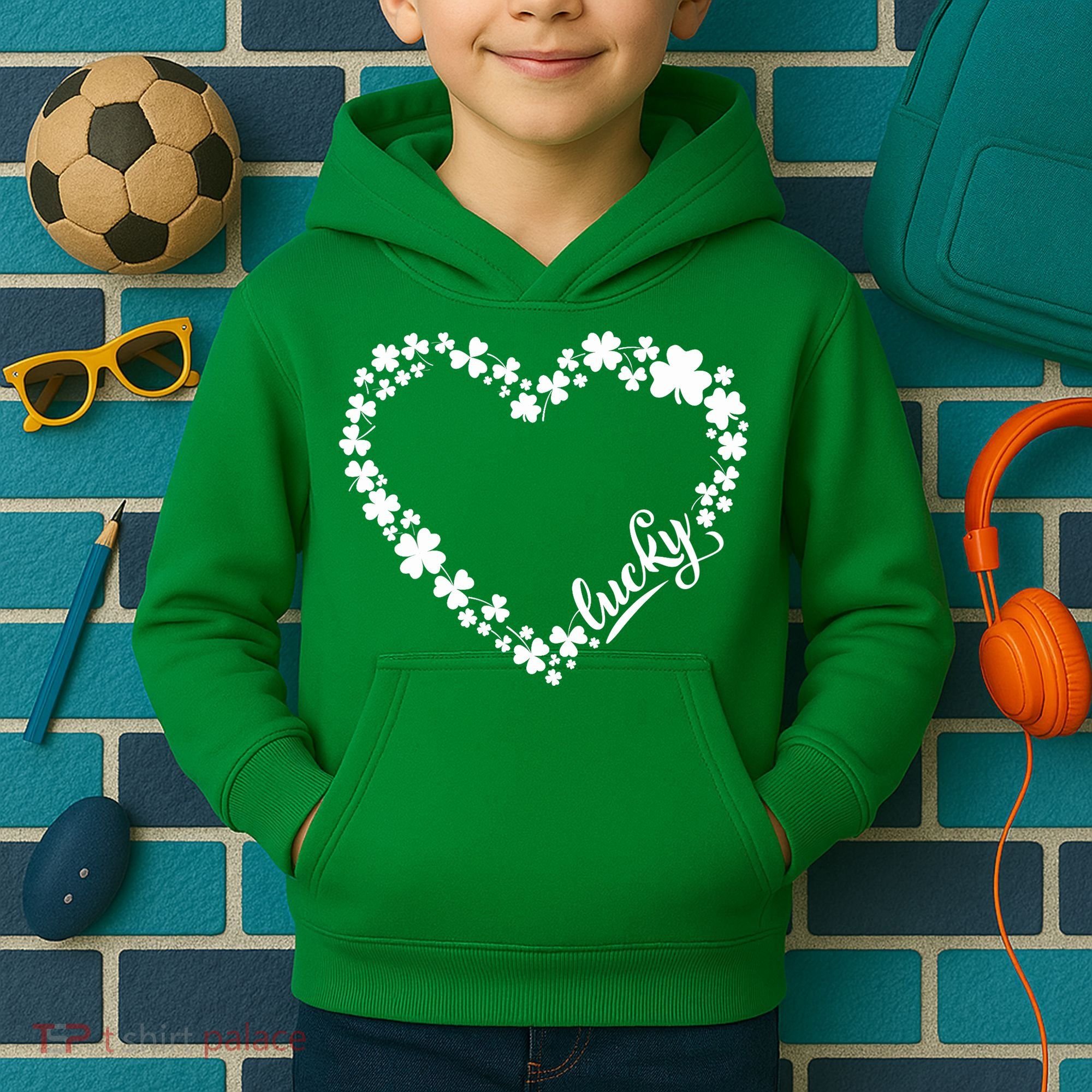 St. Patrick Lucky Clover Heart Shamrock Lucky Kids Hoodie