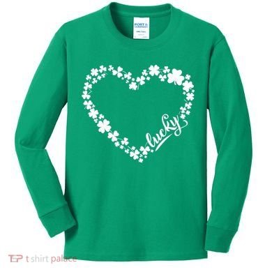 St. Patrick Lucky Clover Heart Shamrock Lucky Kids Long Sleeve Shirt
