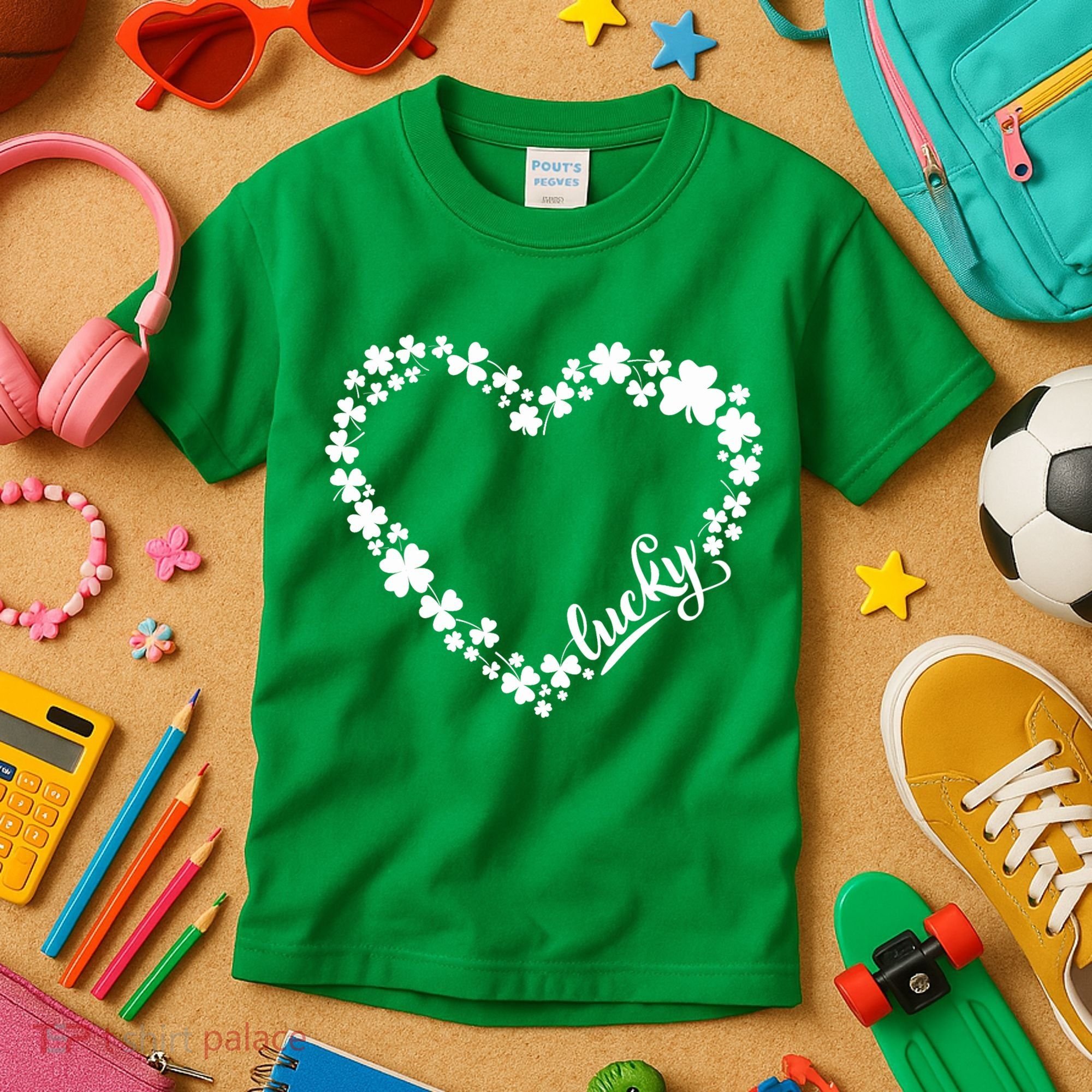 St. Patrick Lucky Clover Heart Shamrock Lucky Kids T-Shirt