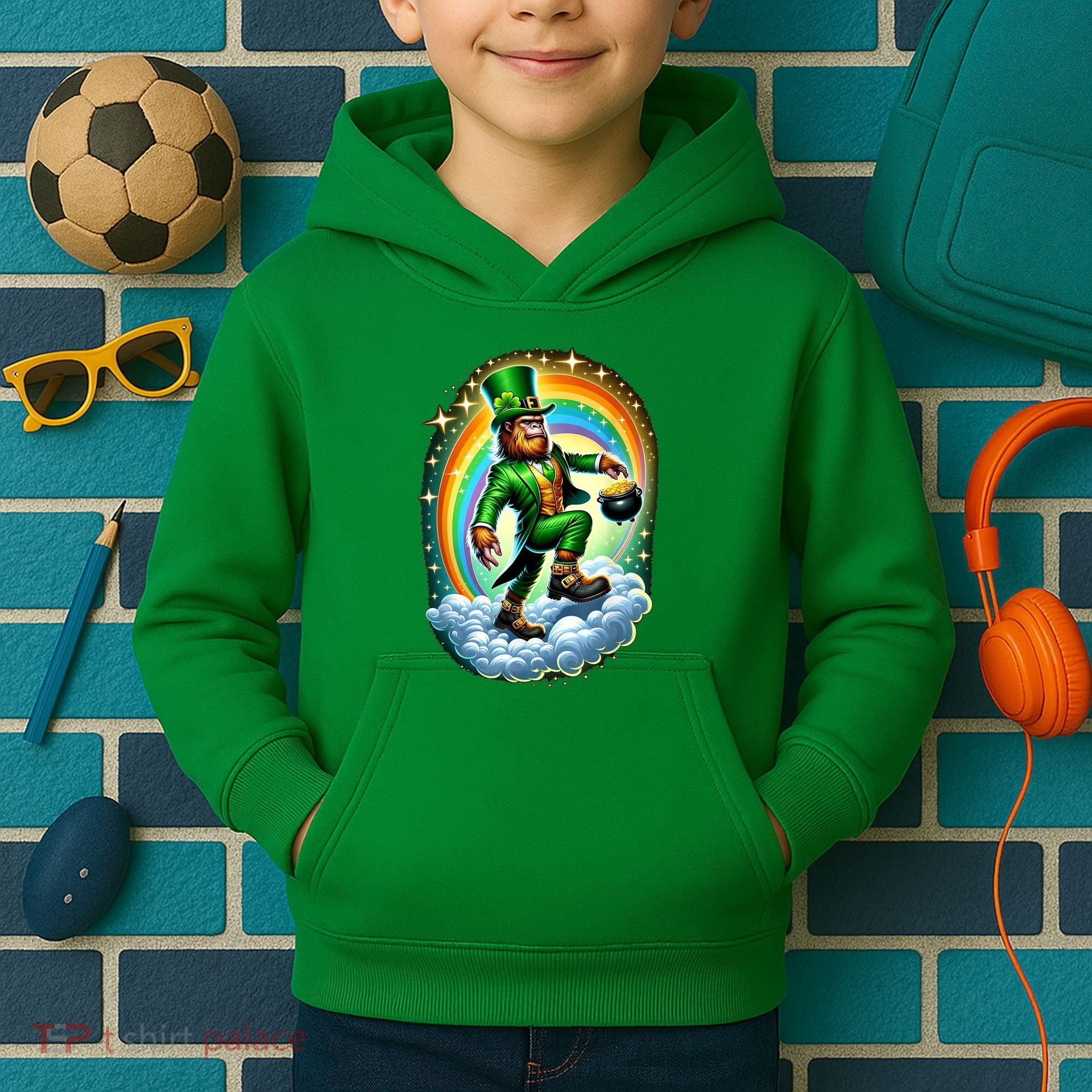 St Paddy Lucky St Patricks Day Bigfoot Kids Hoodie