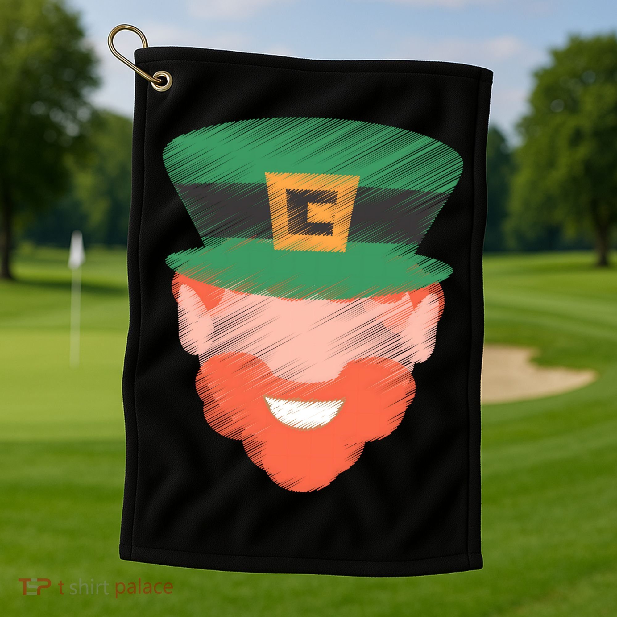 St Patrick Leprechaun Head Golf Towel