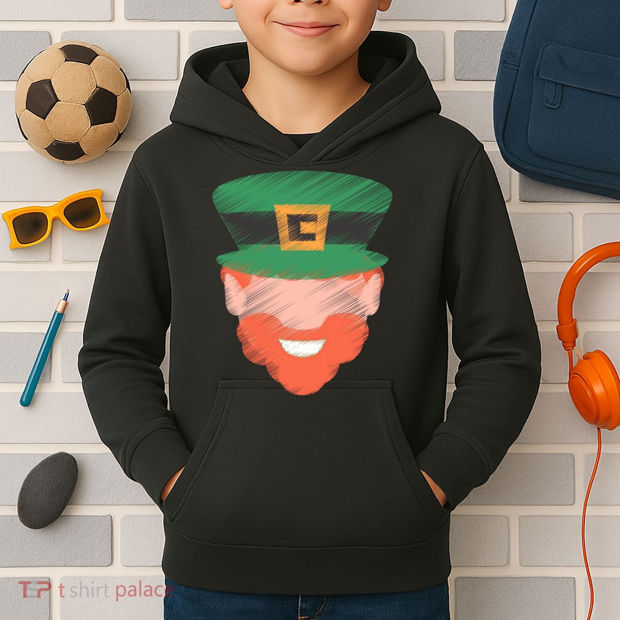 St Patrick Leprechaun Head Kids Hoodie