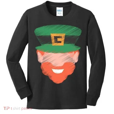 St Patrick Leprechaun Head Kids Long Sleeve Shirt
