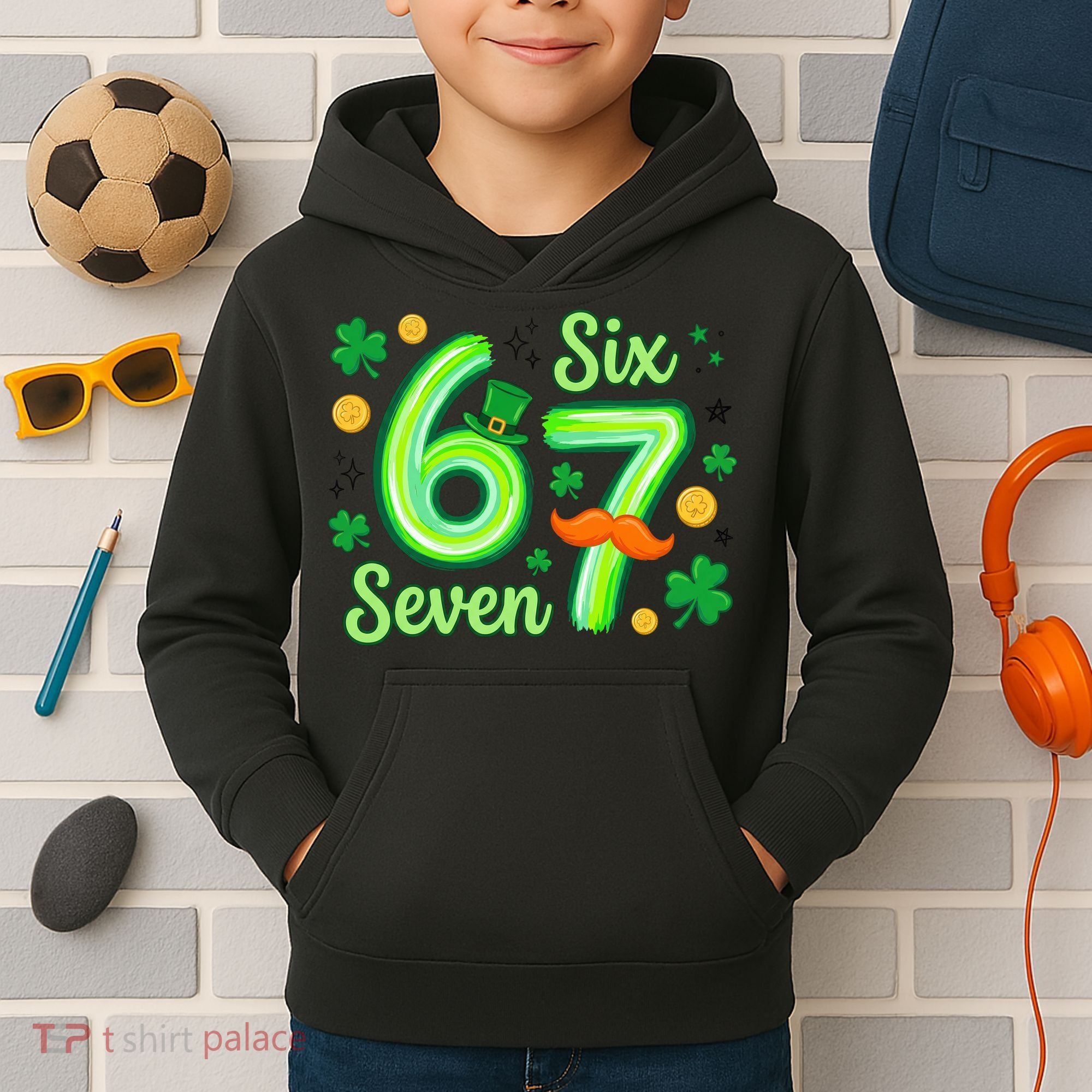 St Patrick's Lucky 67 Six Seven 6-7 Meme Kids Hoodie