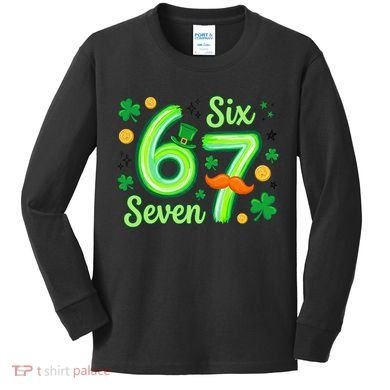 St Patrick's Lucky 67 Six Seven 6-7 Meme Kids Long Sleeve Shirt