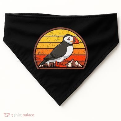 Sunset Puffin Lover Gift Vintage Retro Puffin USA-Made Doggie Bandana