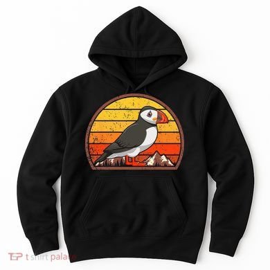 Sunset Puffin Lover Gift Vintage Retro Puffin Hoodie