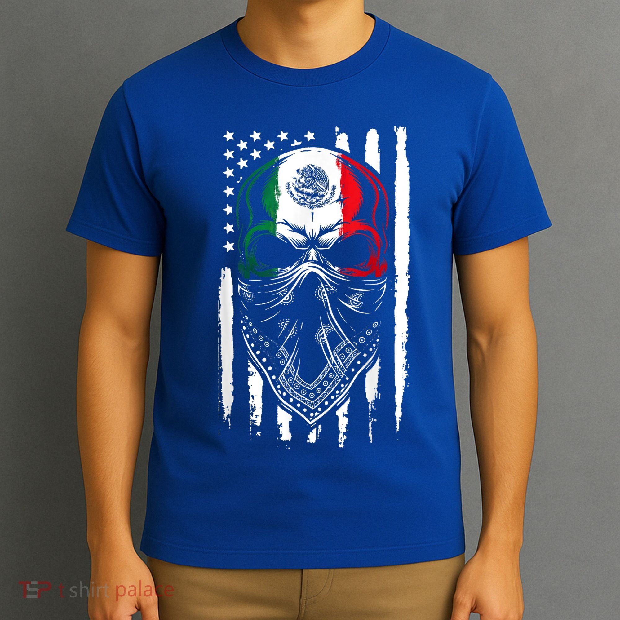 Skull Patriotic Mexican American Aztec Day of the Dead  T-Shirt