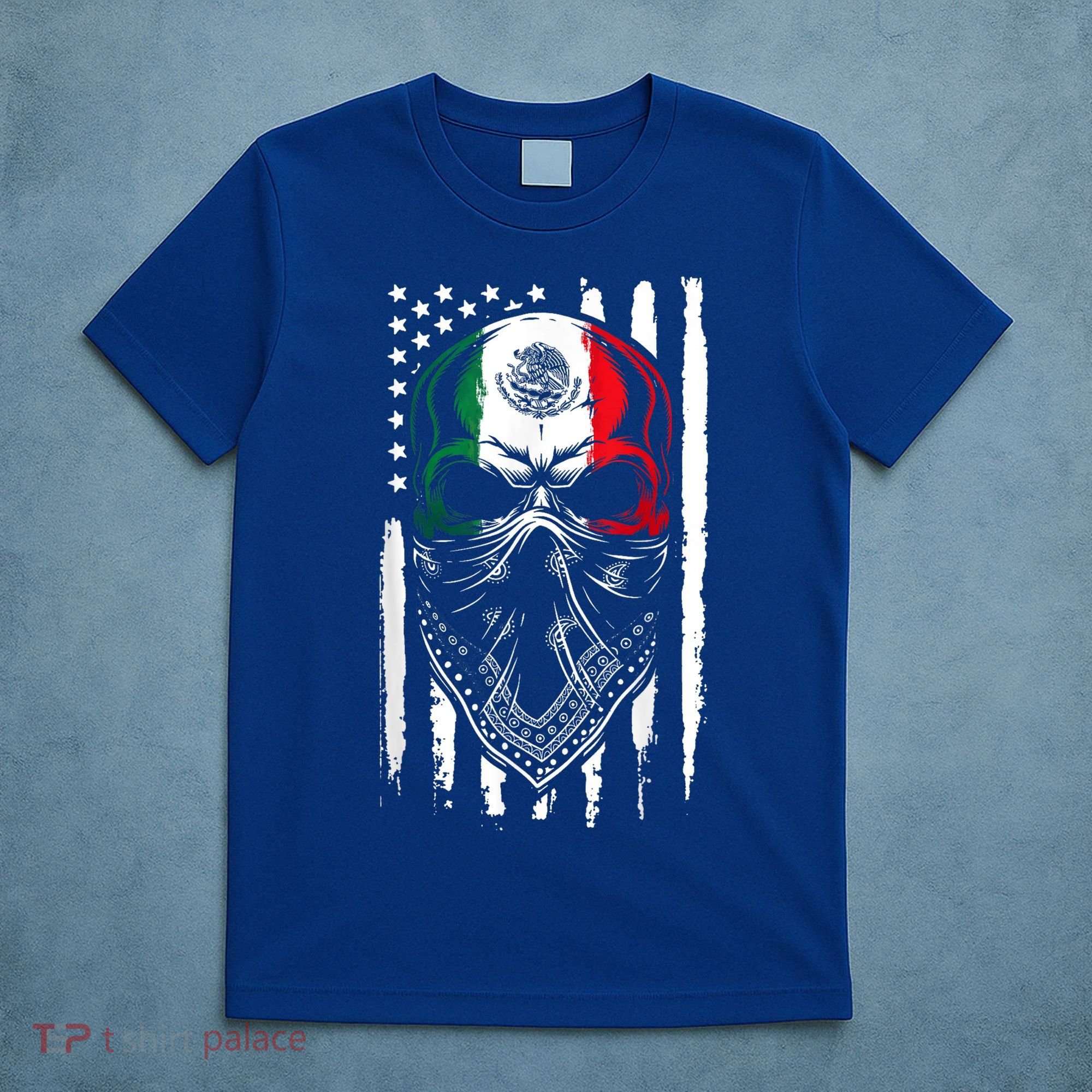 Skull Patriotic Mexican American Aztec Day of the Dead  T-Shirt