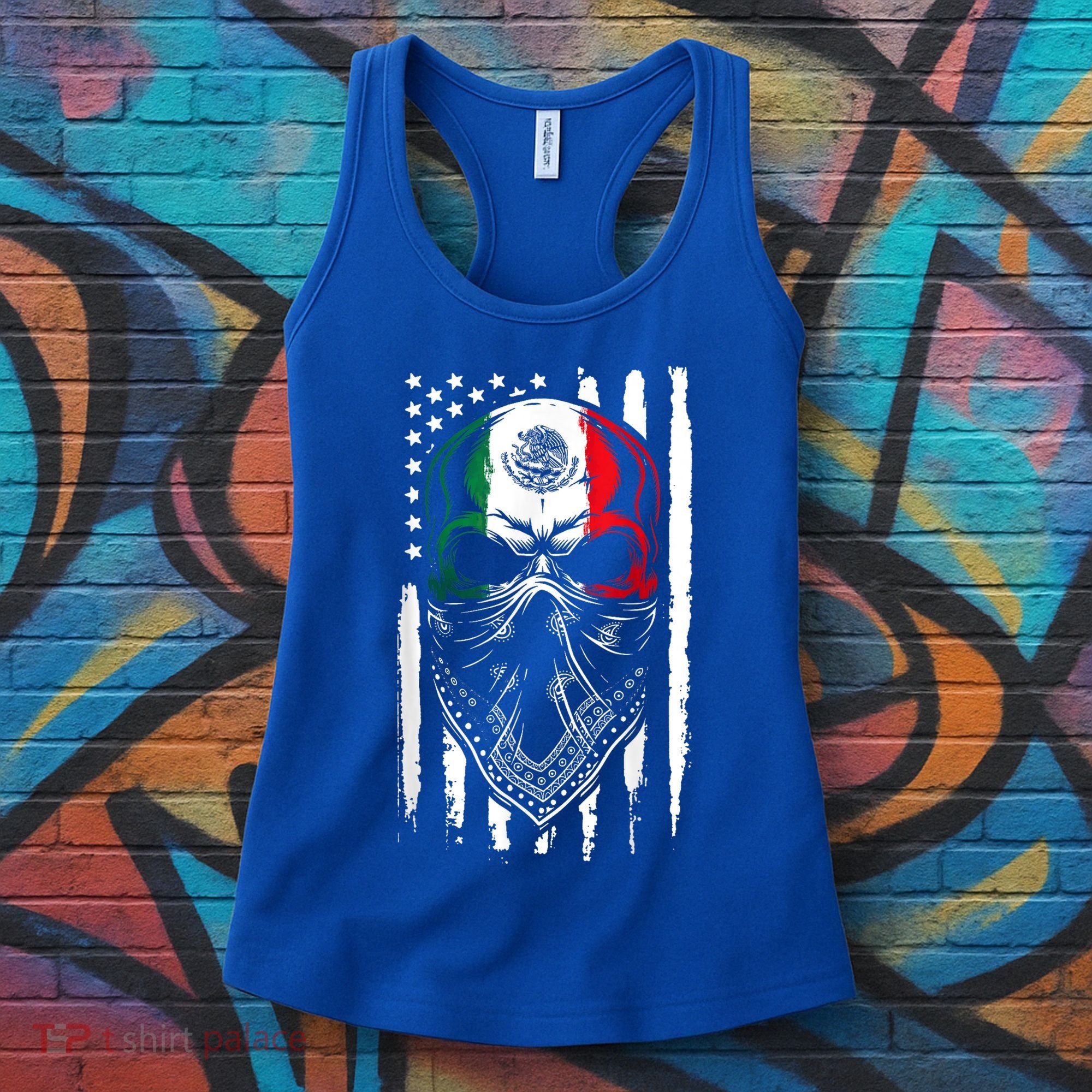 Skull Patriotic Mexican American Aztec Day of the Dead  Women's Tank Top
