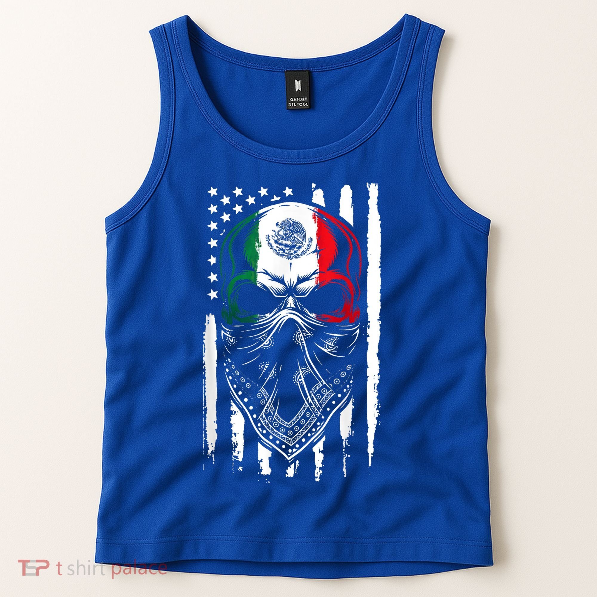 Skull Patriotic Mexican American Aztec Day of the Dead  Tank Top