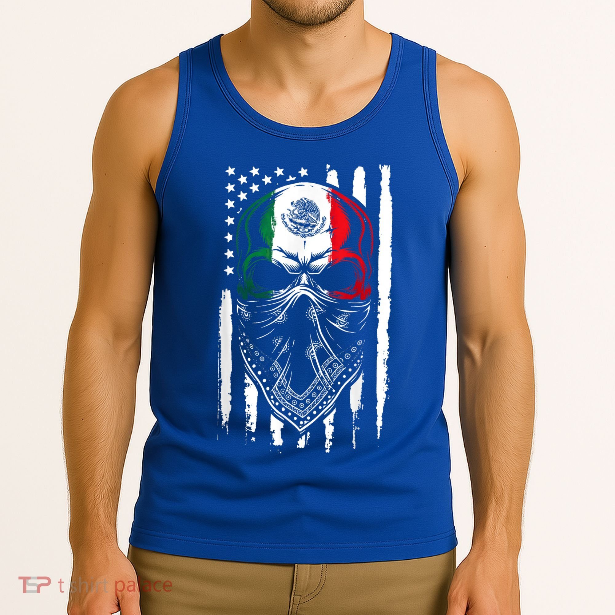 Skull Patriotic Mexican American Aztec Day of the Dead  Tank Top