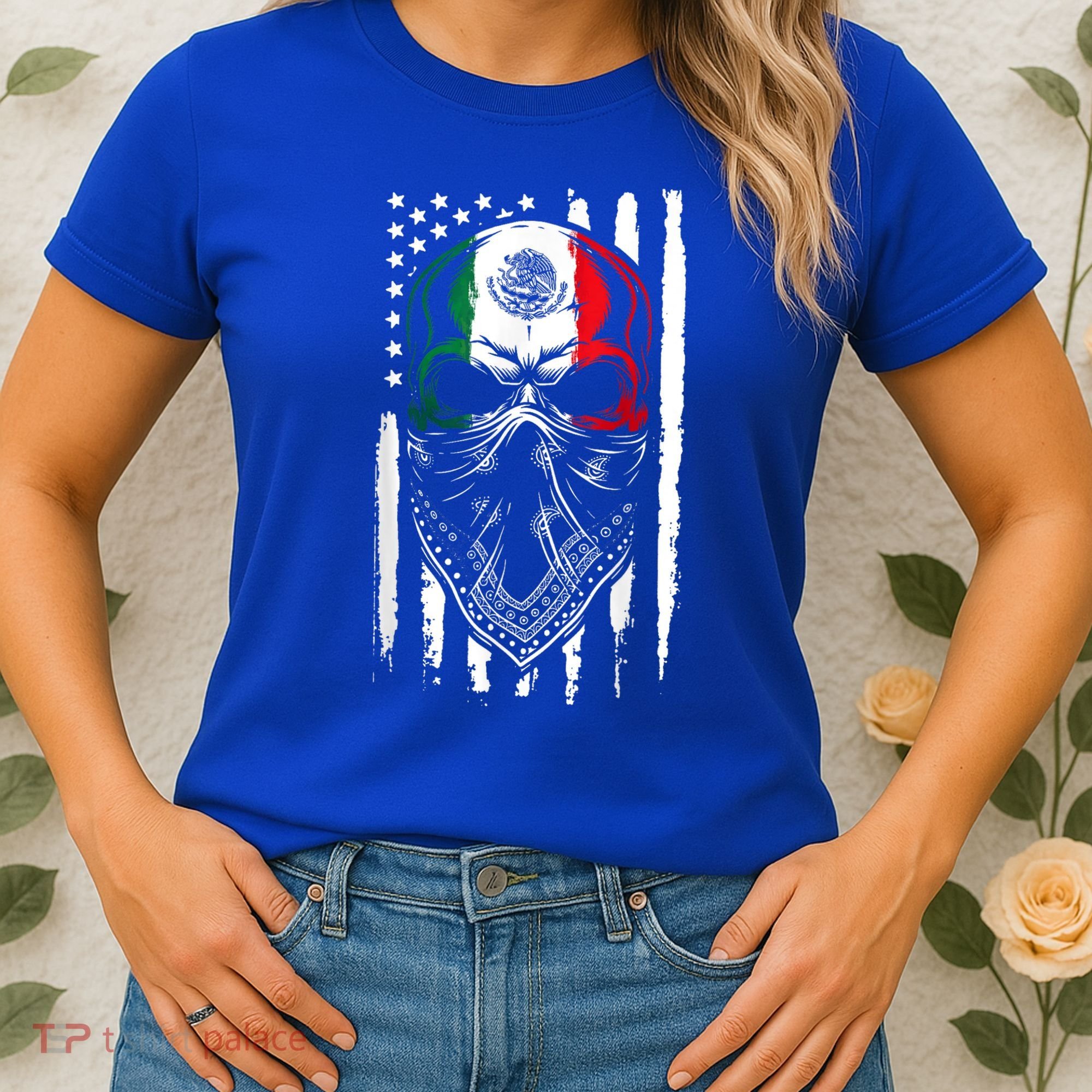 Skull Patriotic Mexican American Aztec Day of the Dead  Women's T-Shirt