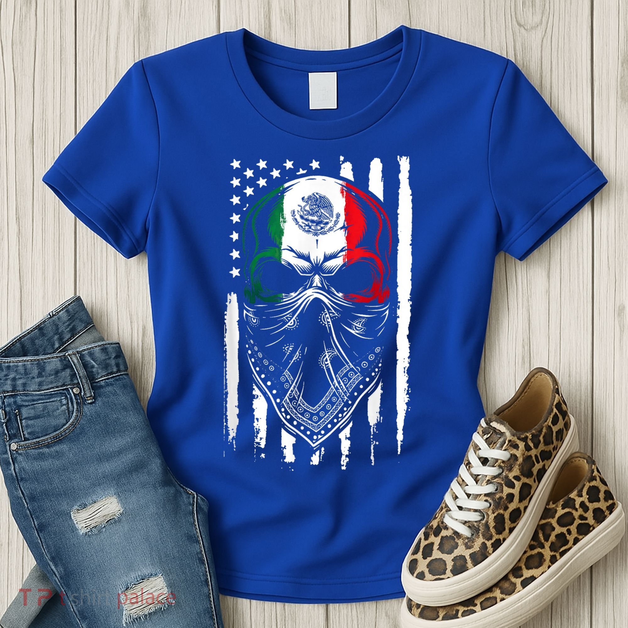 Skull Patriotic Mexican American Aztec Day of the Dead  Women's T-Shirt