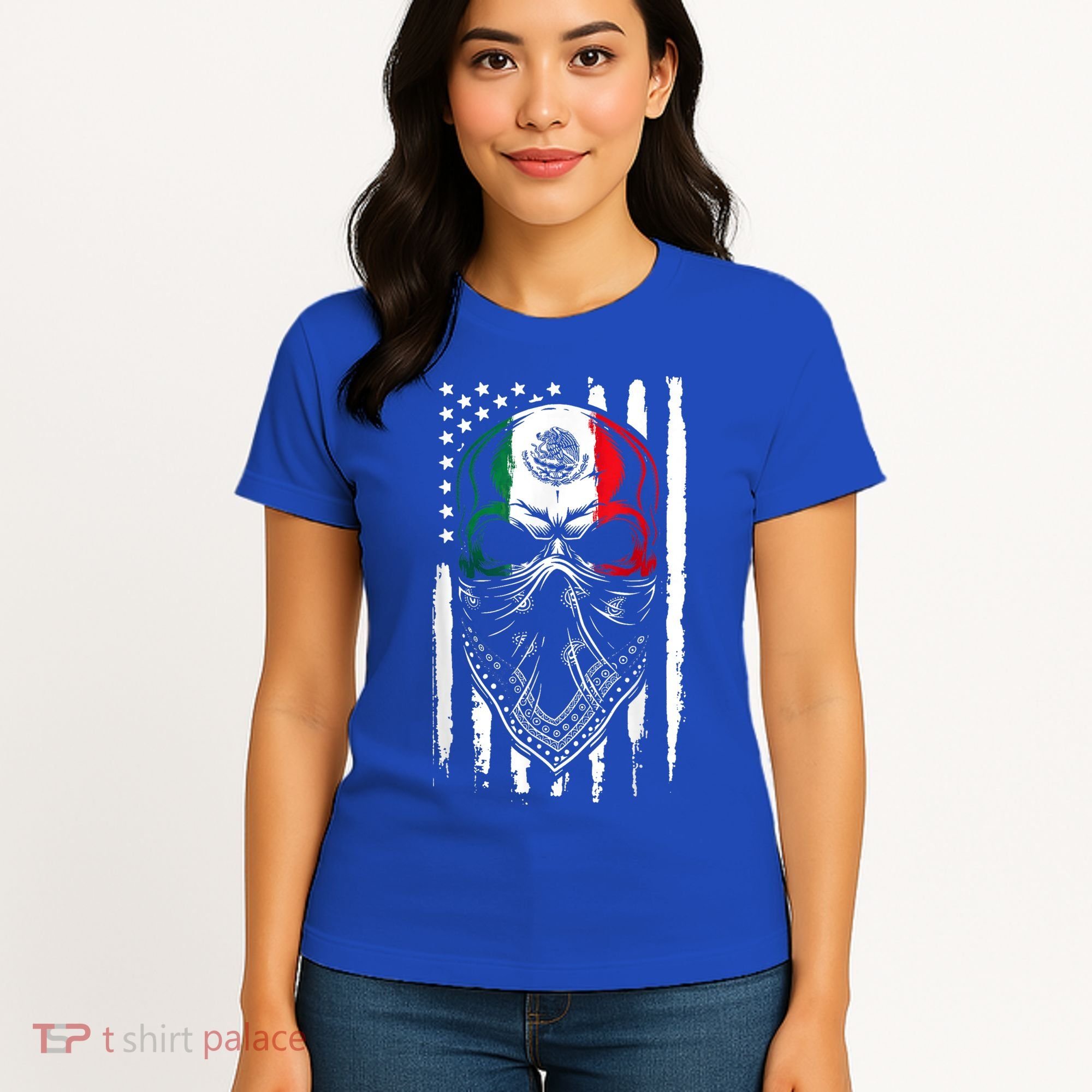 Skull Patriotic Mexican American Aztec Day of the Dead  Women's T-Shirt