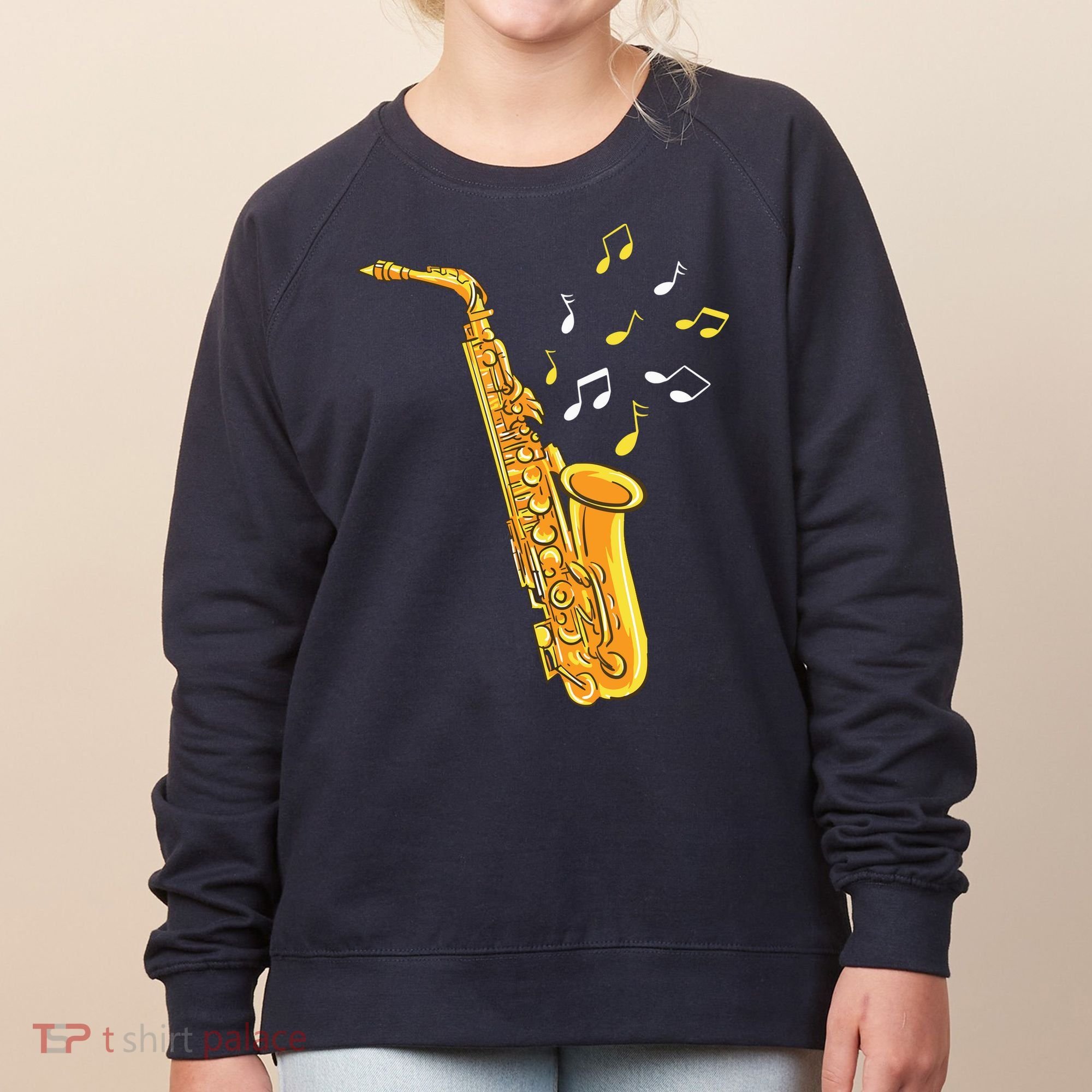 Saxophone Player Musical Notes Saxophonist Jazz Musician Sax Women's Sweatshirt