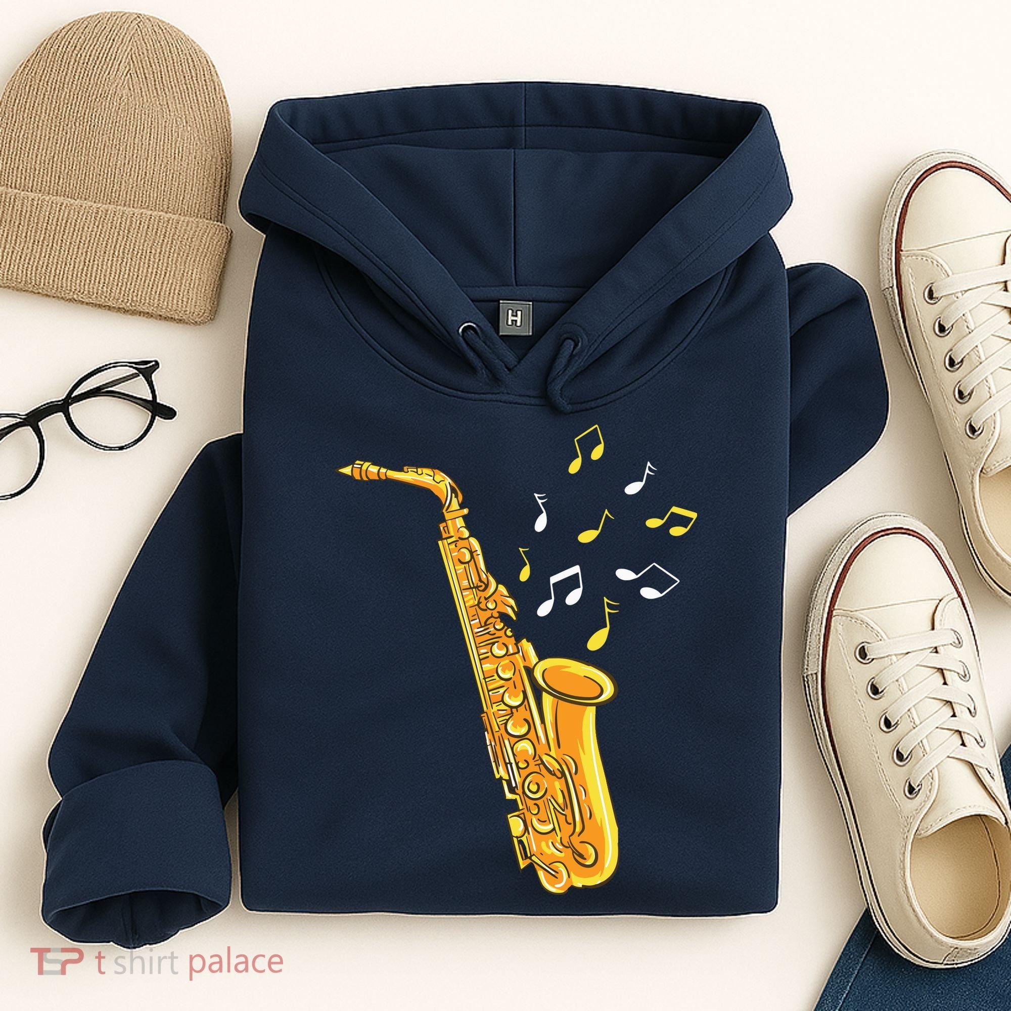 Saxophone Player Musical Notes Saxophonist Jazz Musician Sax Hoodie