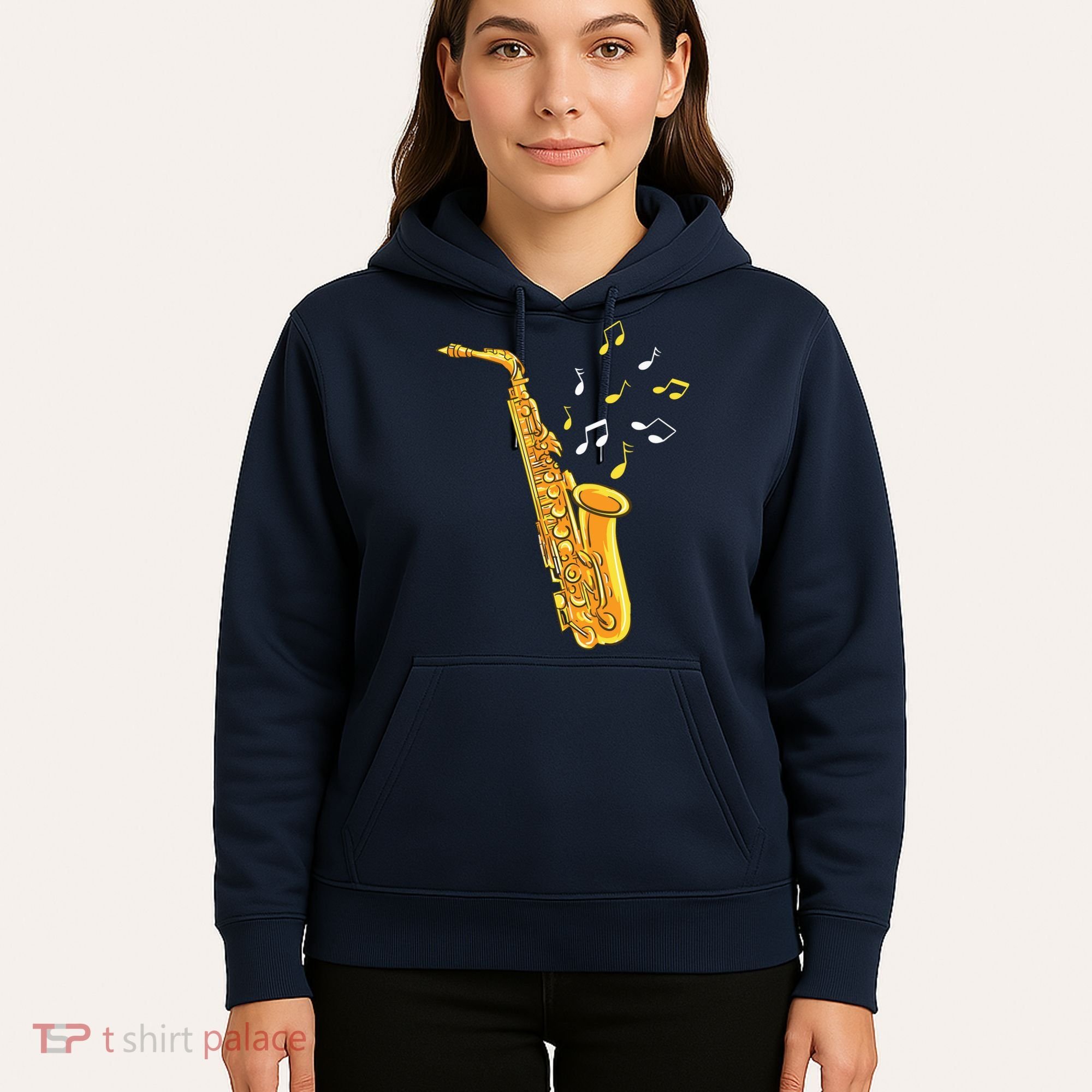 Saxophone Player Musical Notes Saxophonist Jazz Musician Sax Hoodie