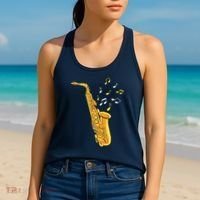 Saxophone Player Musical Notes Saxophonist Jazz Musician Sax Women's Tank Top thumb 2
