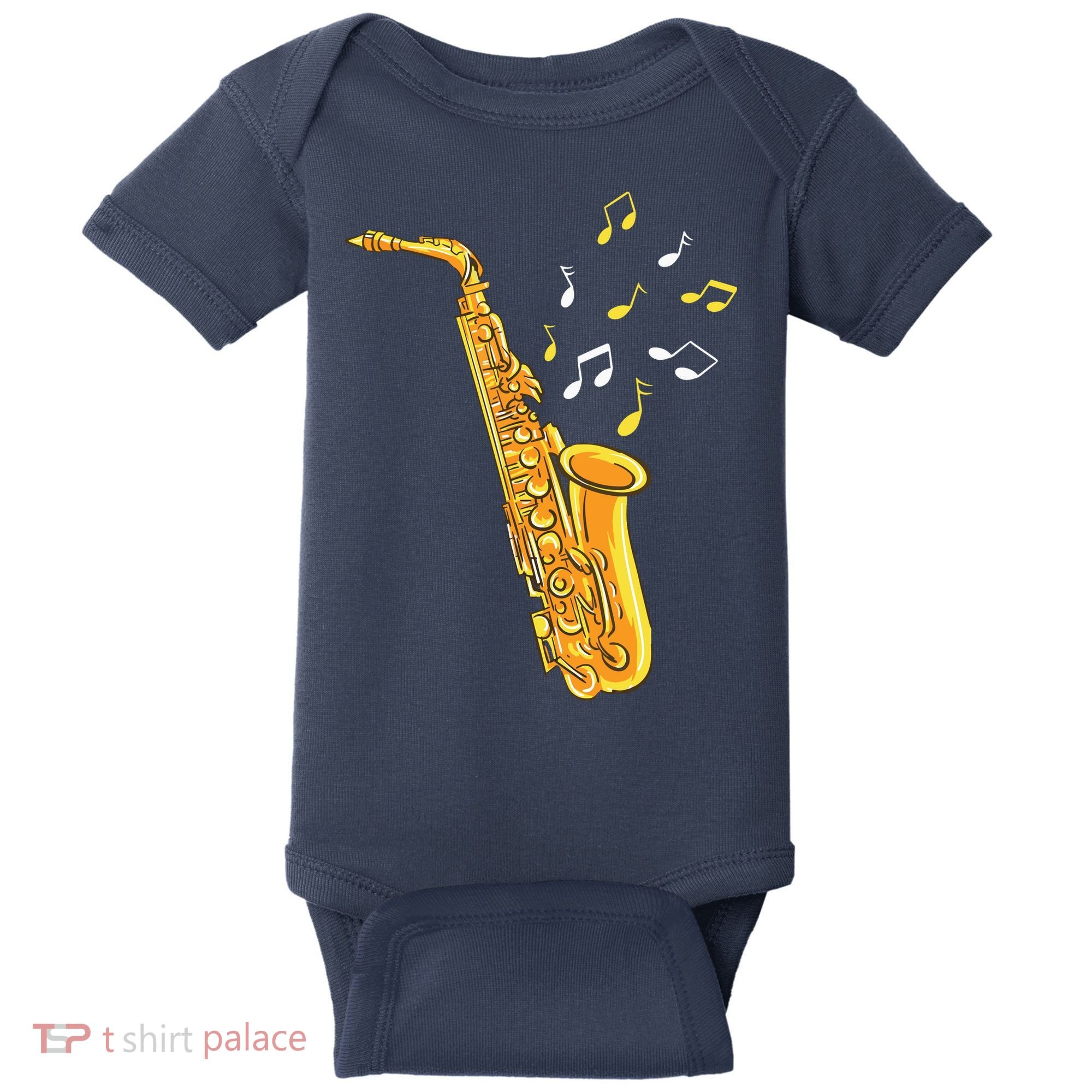 Saxophone Player Musical Notes Saxophonist Jazz Musician Sax Baby Bodysuit