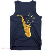 Saxophone Player Musical Notes Saxophonist Jazz Musician Sax Tank Top thumb 0