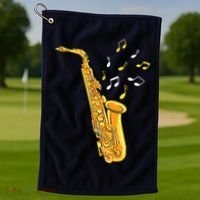 Saxophone Player Musical Notes Saxophonist Jazz Musician Sax Golf Towel thumb 1