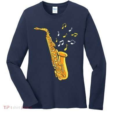 Saxophone Player Musical Notes Saxophonist Jazz Musician Sax Women's Long Sleeve Shirt