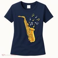 Saxophone Player Musical Notes Saxophonist Jazz Musician Sax Women's T-Shirt thumb 0