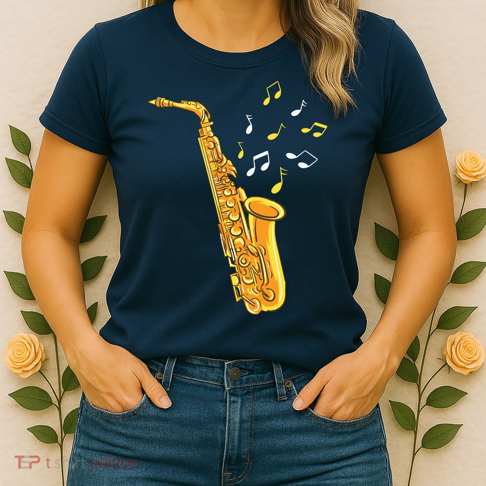 Saxophone Player Musical Notes Saxophonist Jazz Musician Sax Women's T-Shirt