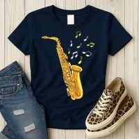Saxophone Player Musical Notes Saxophonist Jazz Musician Sax Women's T-Shirt thumb 3