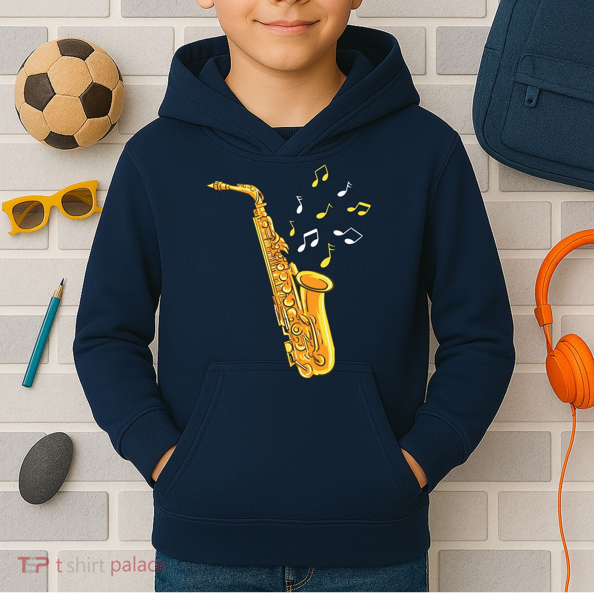 Saxophone Player Musical Notes Saxophonist Jazz Musician Sax Kids Hoodie
