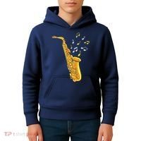 Saxophone Player Musical Notes Saxophonist Jazz Musician Sax Kids Hoodie thumb 4