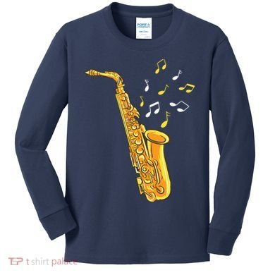 Saxophone Player Musical Notes Saxophonist Jazz Musician Sax Kids Long Sleeve Shirt