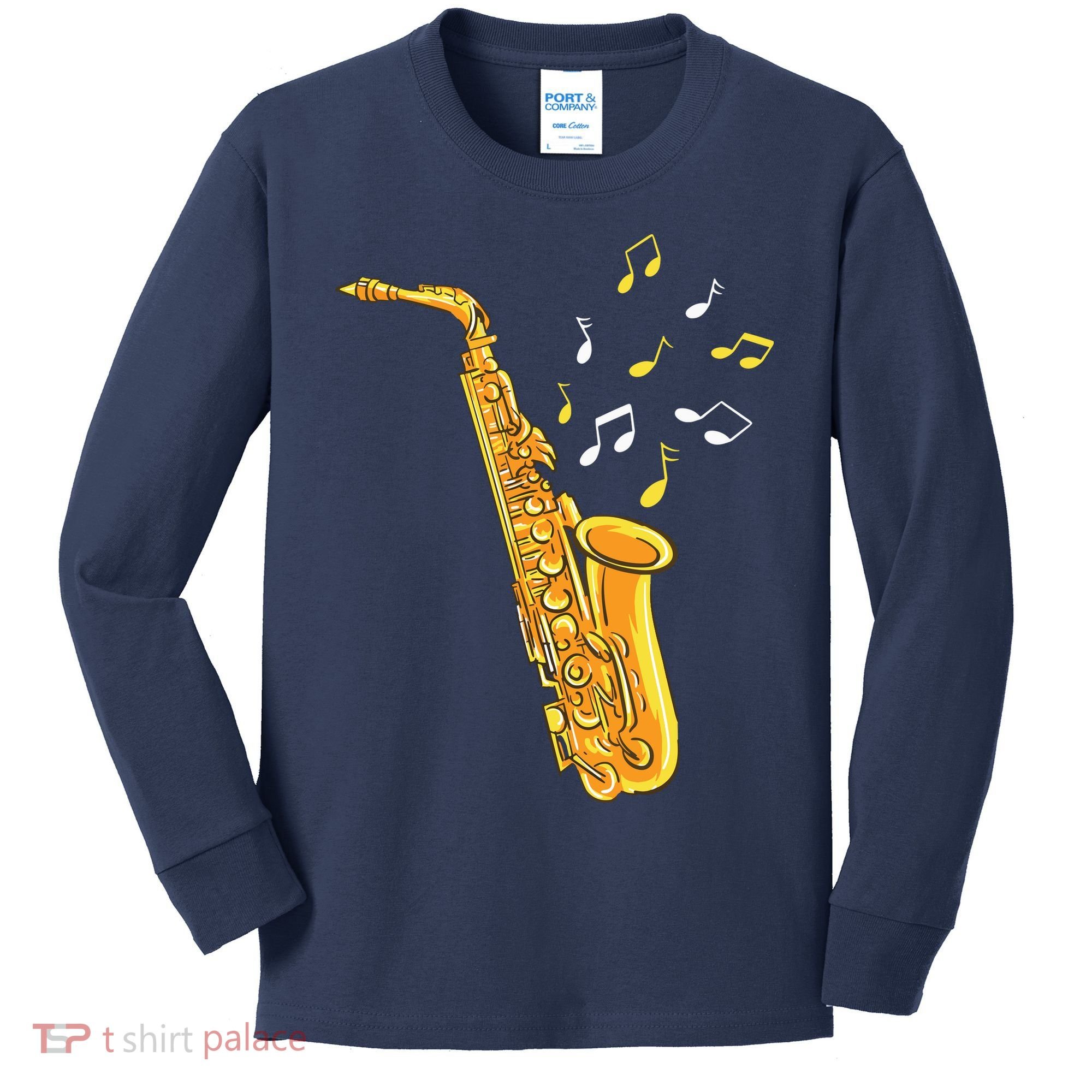 Saxophone Player Musical Notes Saxophonist Jazz Musician Sax Kids Long Sleeve Shirt