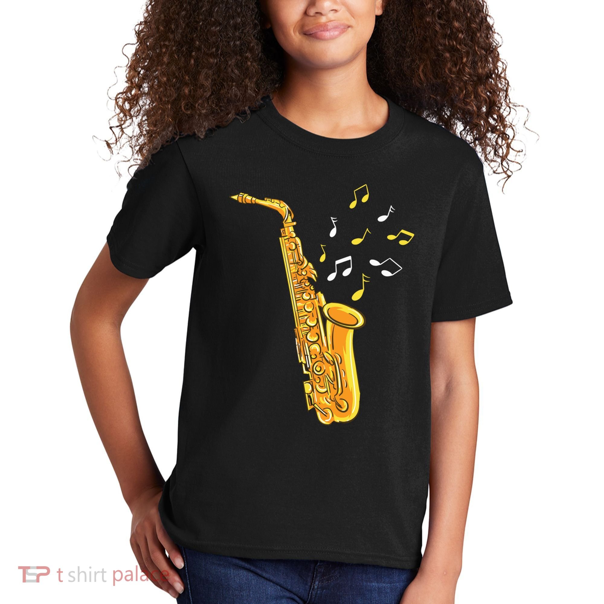 Saxophone Player Musical Notes Saxophonist Jazz Musician Sax Kids T-Shirt