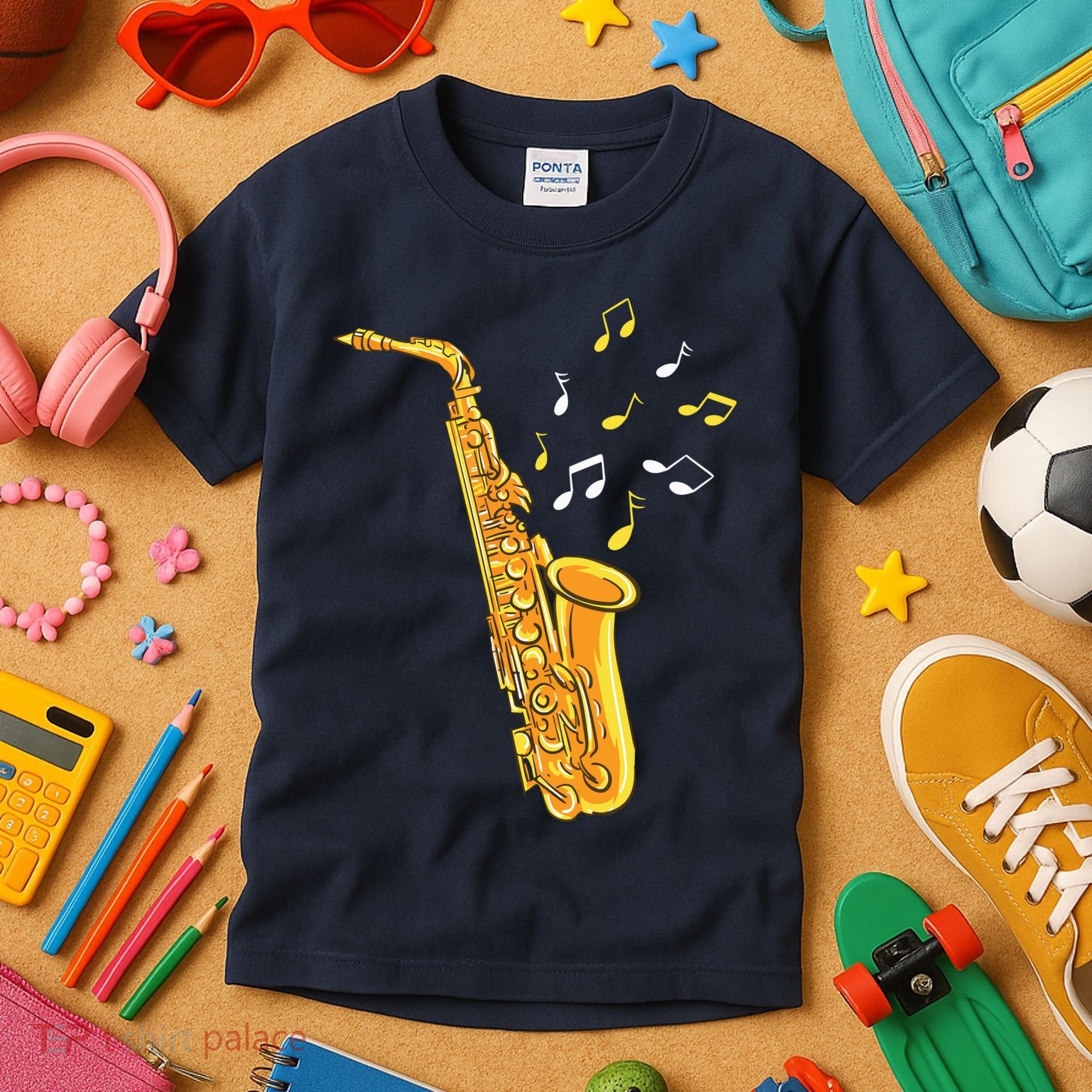 Saxophone Player Musical Notes Saxophonist Jazz Musician Sax Kids T-Shirt