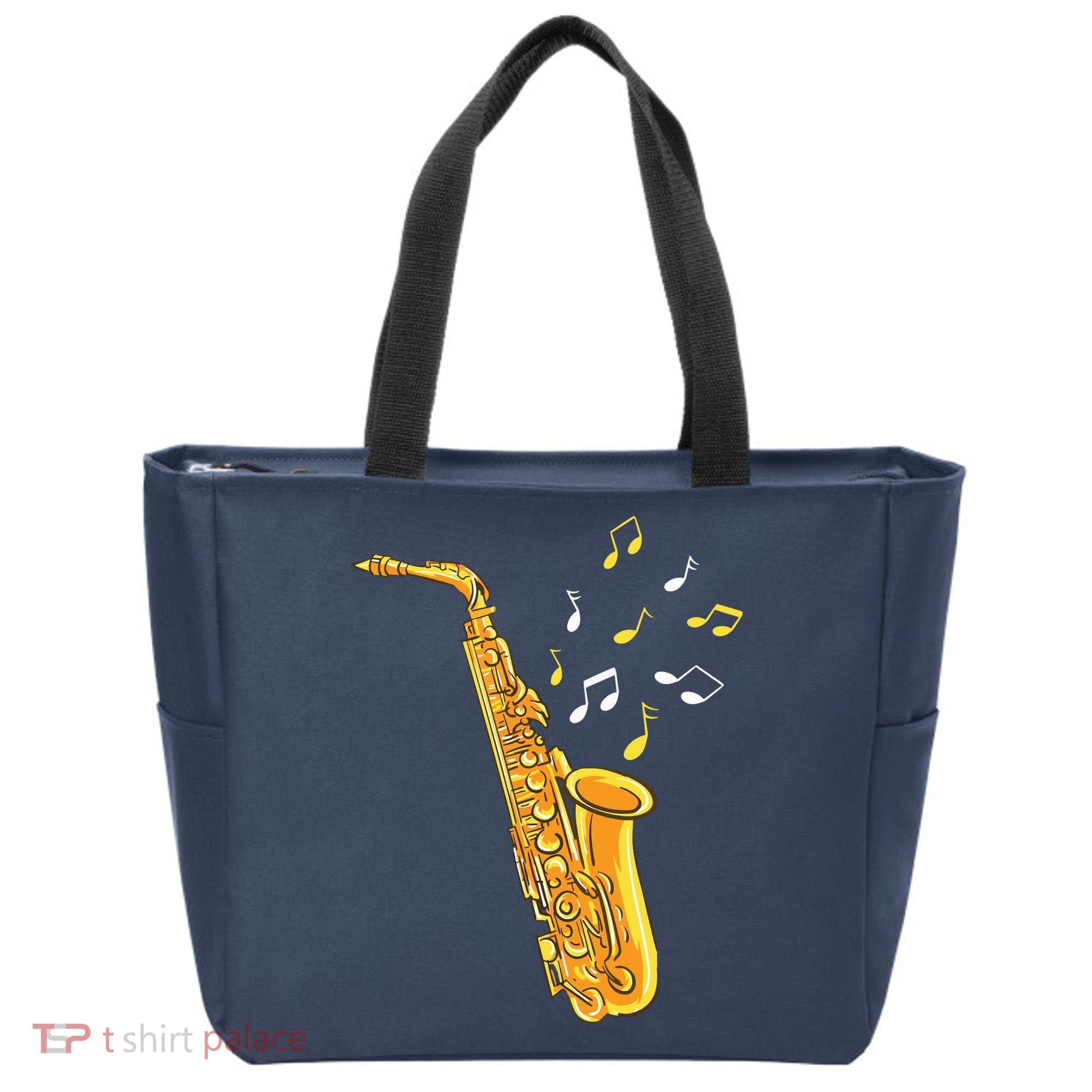 Saxophone Player Musical Notes Saxophonist Jazz Musician Sax Tote Bag