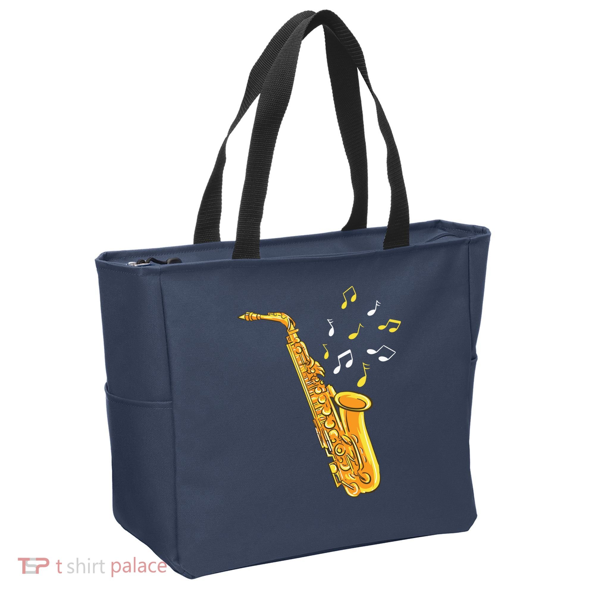 Saxophone Player Musical Notes Saxophonist Jazz Musician Sax Tote Bag
