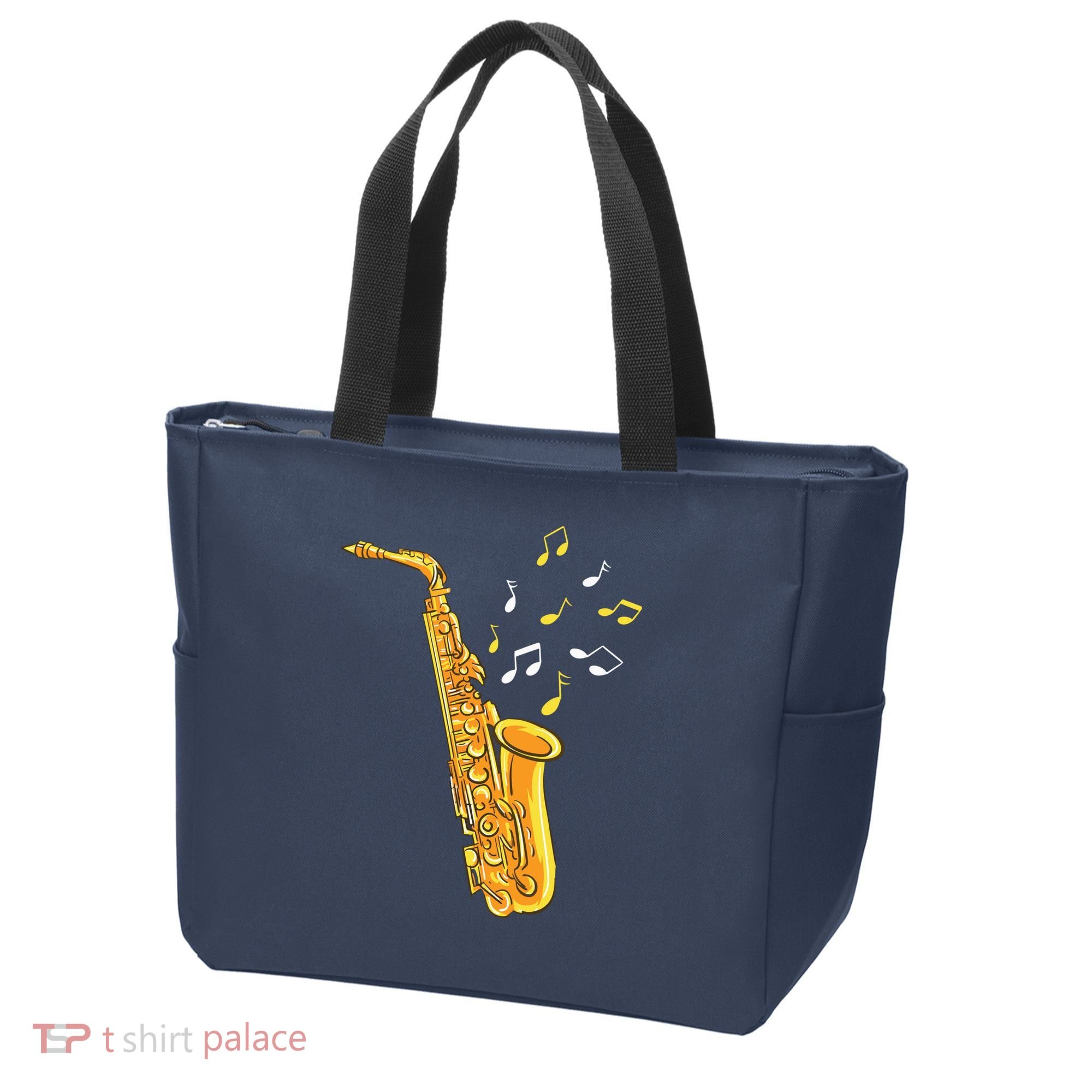 Saxophone Player Musical Notes Saxophonist Jazz Musician Sax Tote Bag