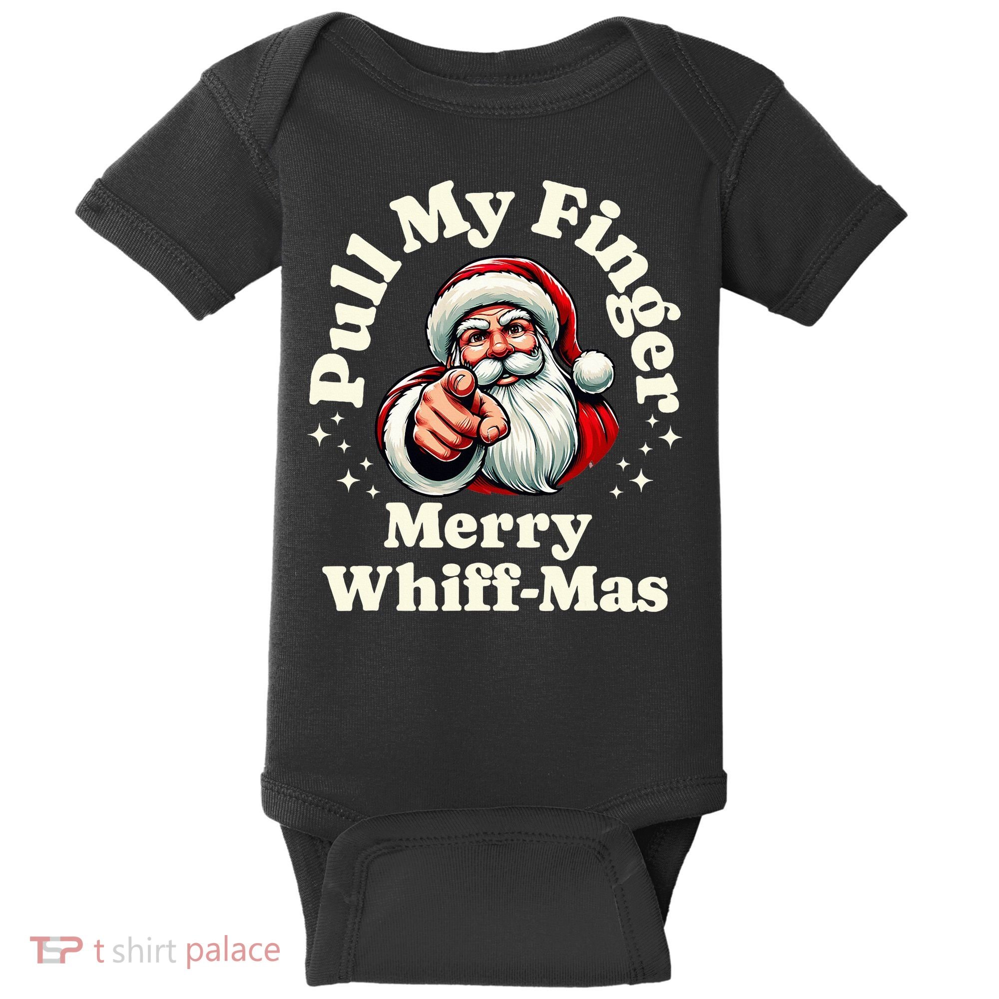 Santa Pull My Finger Christmas Holiday Fart Joke Baby Bodysuit