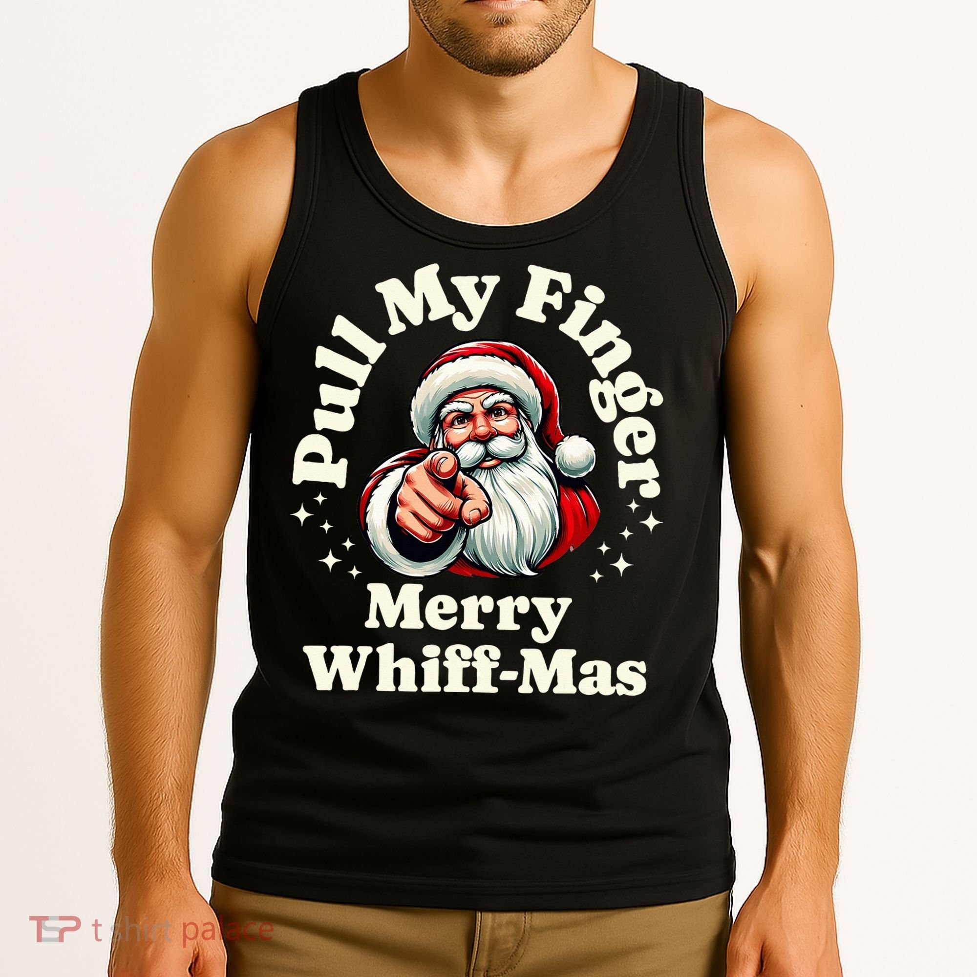 Santa Pull My Finger Christmas Holiday Fart Joke Tank Top