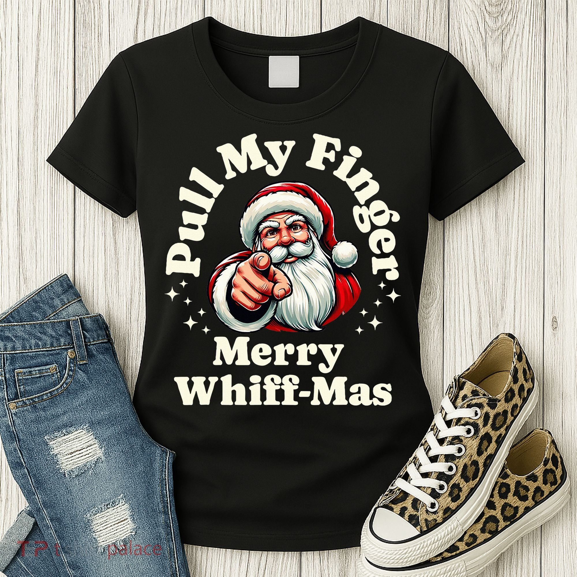 Santa Pull My Finger Christmas Holiday Fart Joke Women's T-Shirt