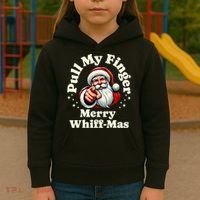 Santa Pull My Finger Christmas Holiday Fart Joke Kids Hoodie thumb 3