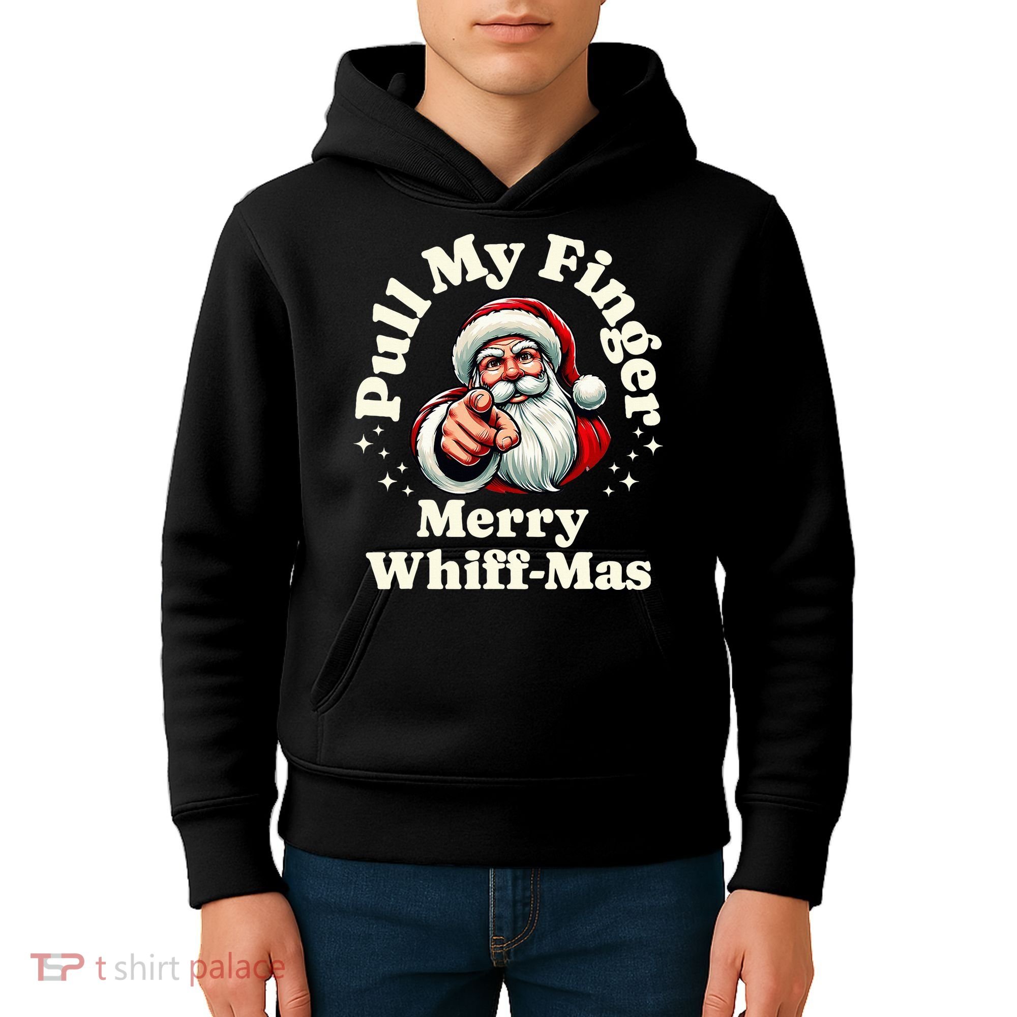 Santa Pull My Finger Christmas Holiday Fart Joke Kids Hoodie